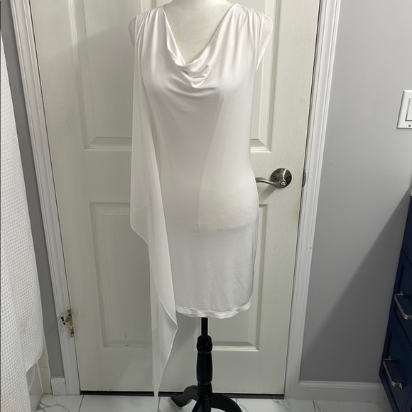 BCBG MAXAZRIA Elegant White Draped Dress Cowl Neck Sleeveless Size S - Picture 2 of 9